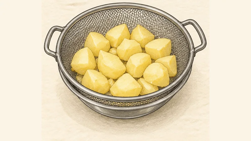 Patatas Bravas, step 4: First fry until tender.