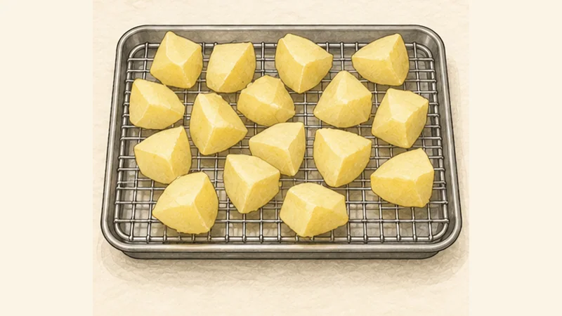 Patatas Bravas, step 5: Cool before the second fry.