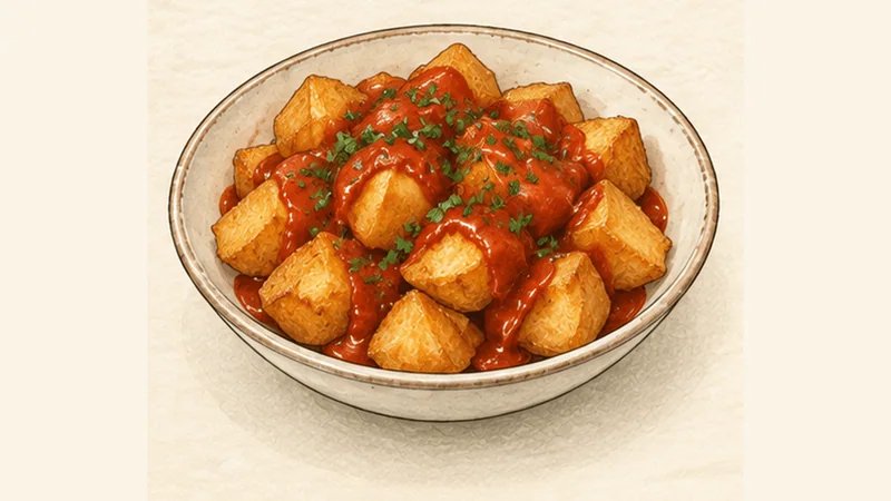 Patatas Bravas, step 6: Fry crisp and sauce.