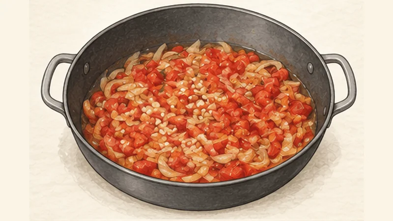 Pescado a la Veracruzana, step 3: Add garlic and tomato.