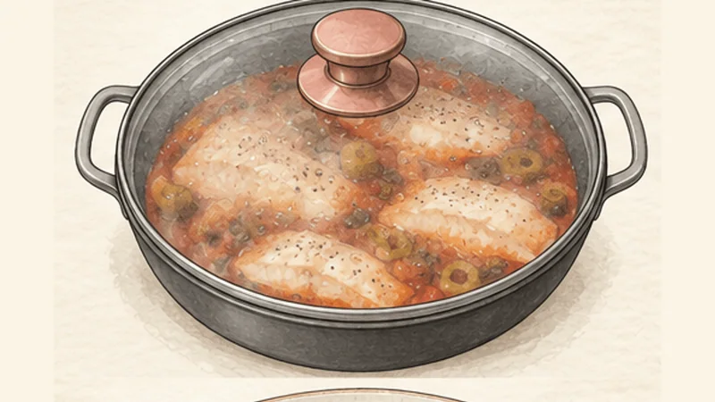 Pescado a la Veracruzana, step 6: Cover and cook gently.