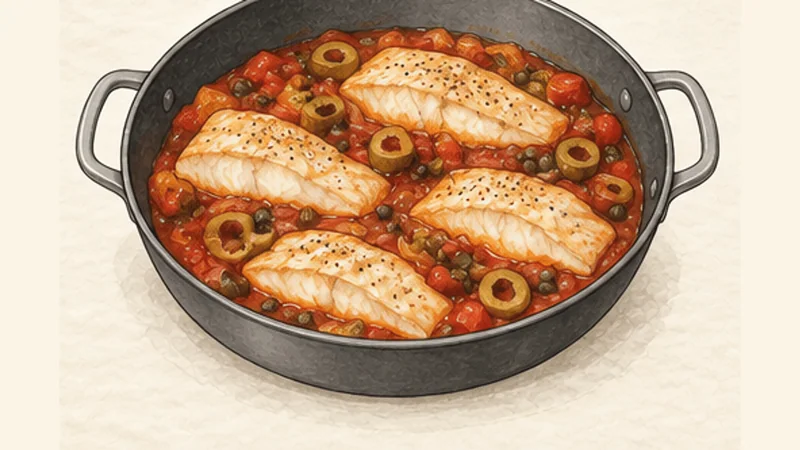 Pescado a la Veracruzana, step 7: Rest the fish in sauce.