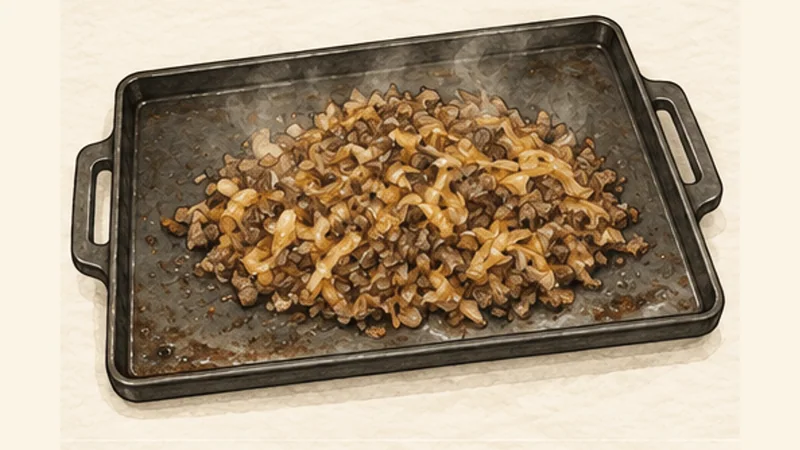 Philly Cheesesteak, step 5: Chop and combine.