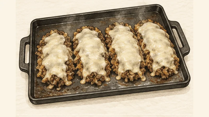 Philly Cheesesteak, step 6: Melt the cheese over the beef.