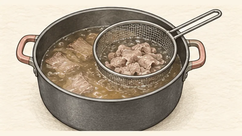 Beef Pho (Phở Bò), step 9: Cook the thin beef thoroughly.