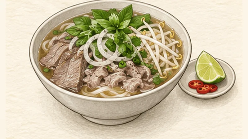 Beef Pho (Phở Bò), step 10: Build and serve the bowls.