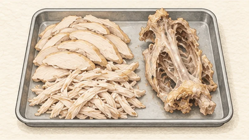 Chicken Pho (Phở Gà), step 4: Separate meat from bones.