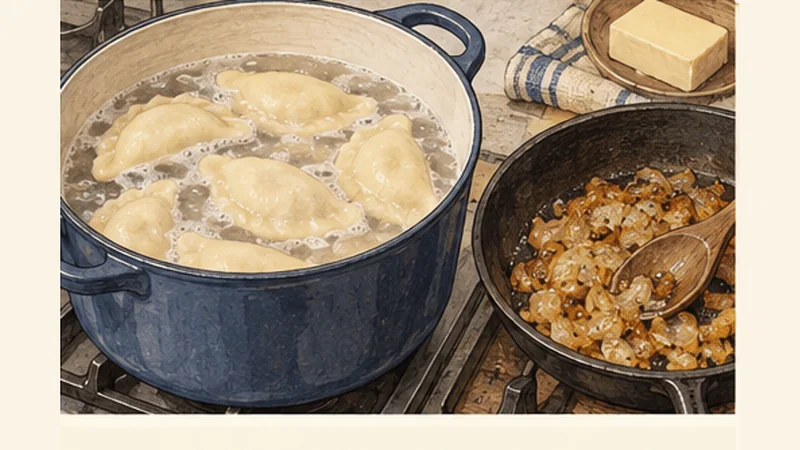 Polish Pierogi Ruskie, step 6: Boil gently until they float.