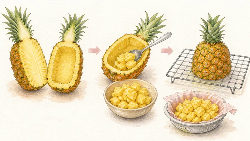 Thai Pineapple Fried Rice, step 1: Carve and drain the pineapple bowl.