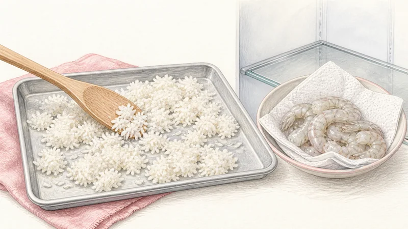 Thai Pineapple Fried Rice, step 2: Dry the rice and shrimp.