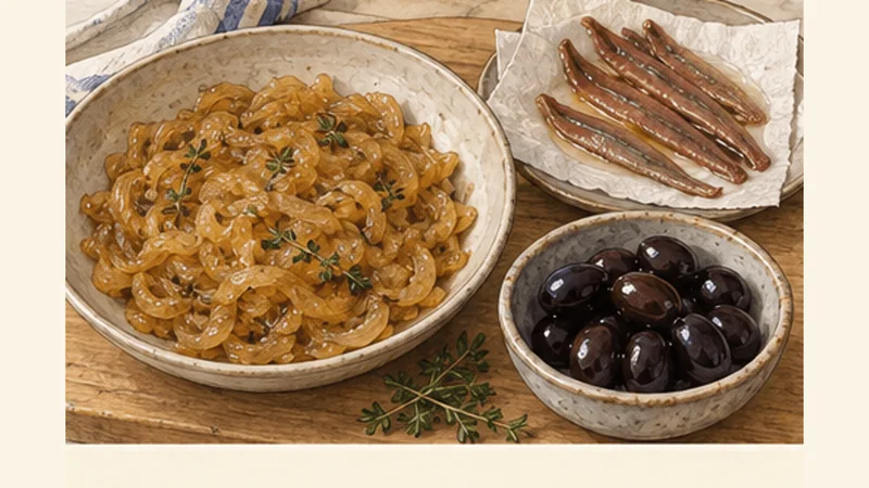 Niçoise Pissaladière with Anchovies and Olives, step 4: Season and cool the onion compote.