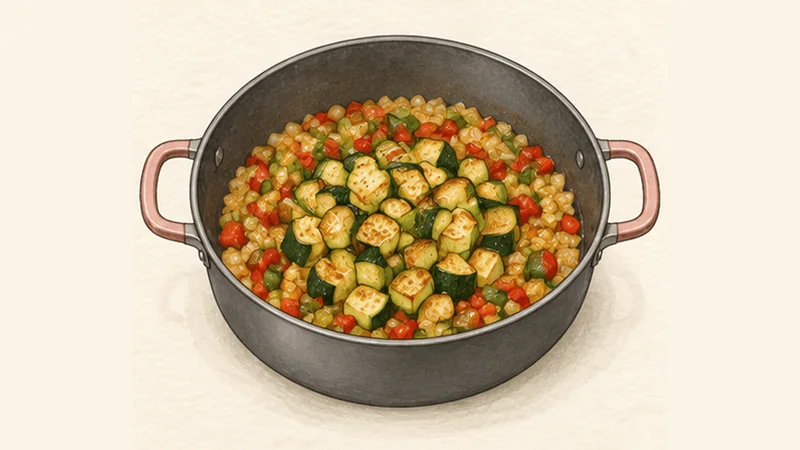 Pisto Manchego, step 3: Brown the courgette separately in the pan.