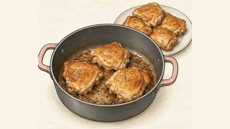 Pollo alla Cacciatora, step 1: Season and brown the chicken.