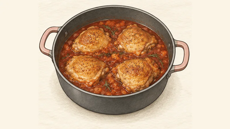 Pollo alla Cacciatora, step 4: Braise gently.