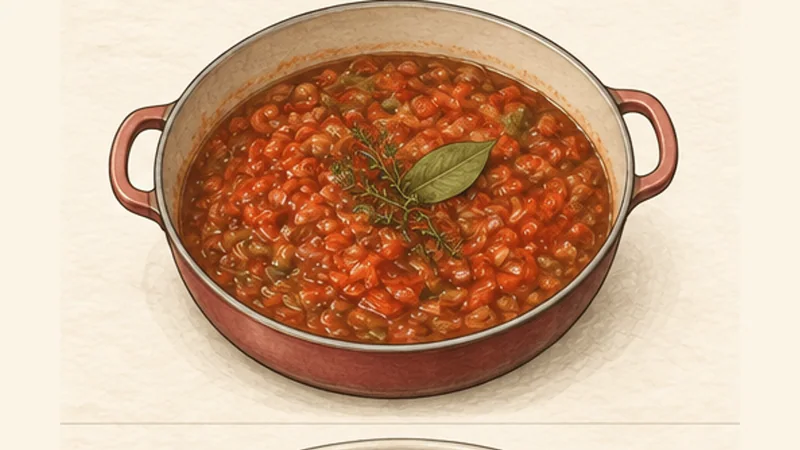 Poulet Basquaise, step 4: Simmer the tomato sauce.