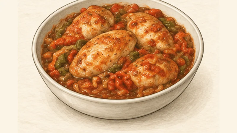 Poulet Basquaise, step 7: Reunite and serve.