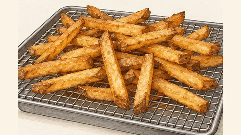 Québec Poutine, step 5: Fry until crisp.