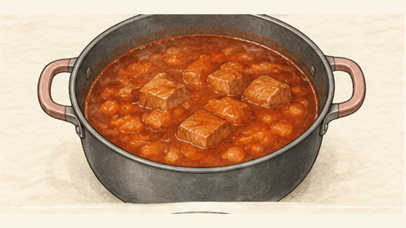 Pozole Rojo, step 8: Simmer until the broth melds.