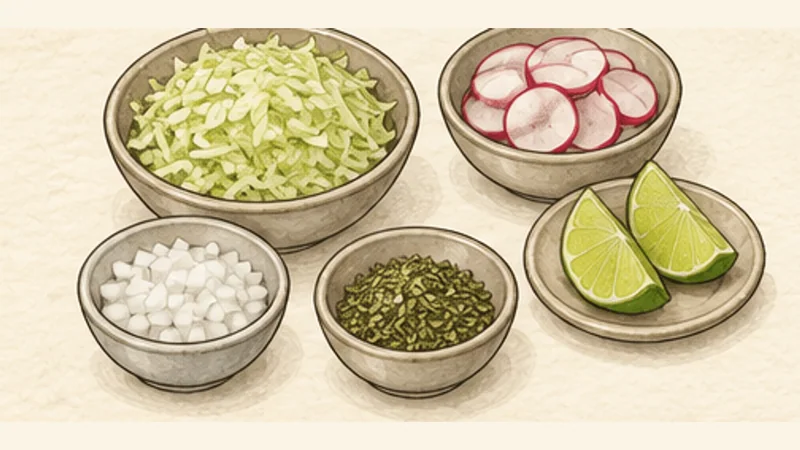 Pozole Rojo, step 10: Prepare the fresh garnishes.