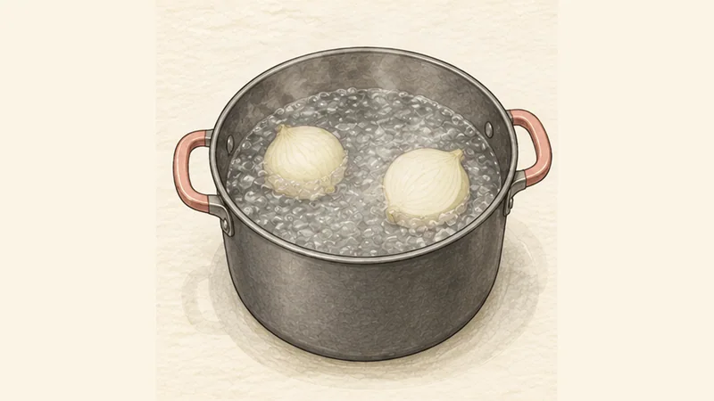 Pulpo a la Gallega (Pulpo á Feira), step 1: Bring the onion water to a boil.