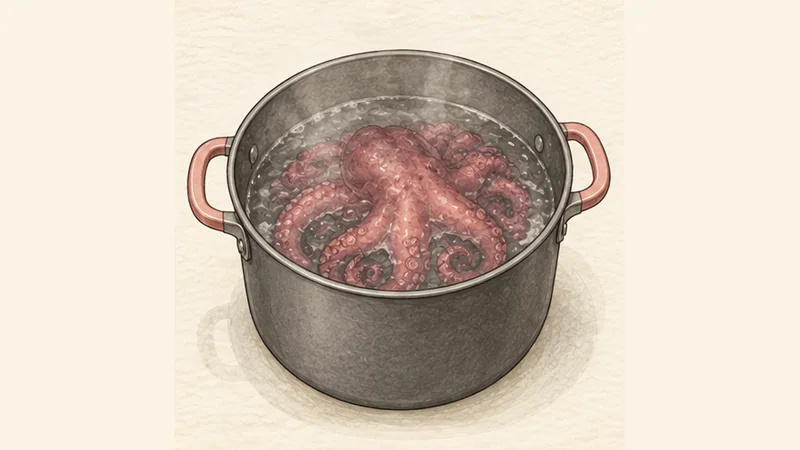 Pulpo a la Gallega (Pulpo á Feira), step 2: Dip the octopus three times.