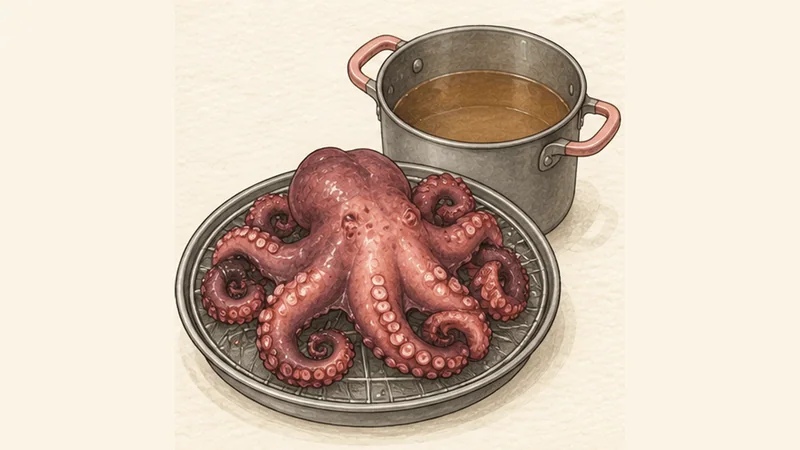Pulpo a la Gallega (Pulpo á Feira), step 3: Simmer until the thick tentacle is tender.