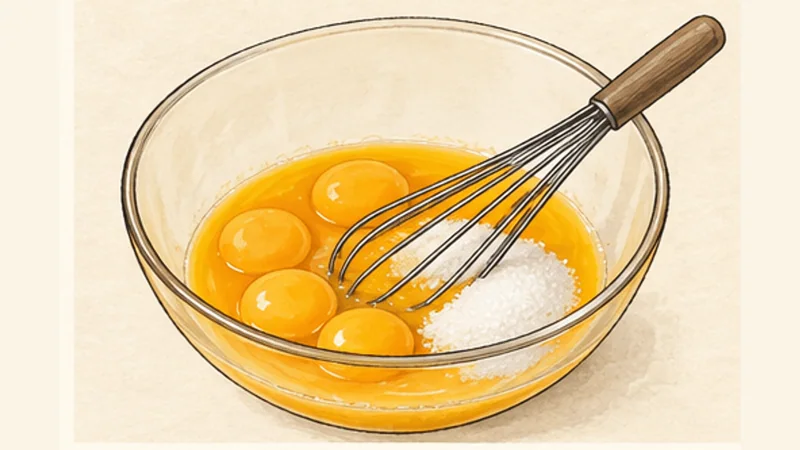 Quindim, step 3: Mix yolks and sugar gently.