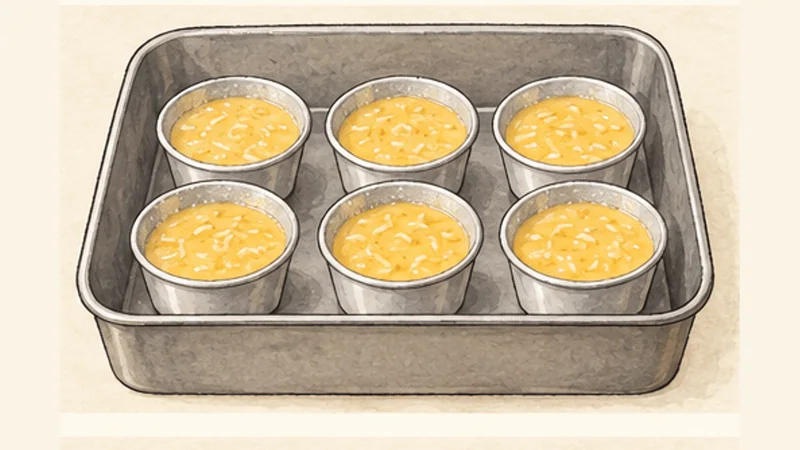 Quindim, step 5: Fill the moulds.