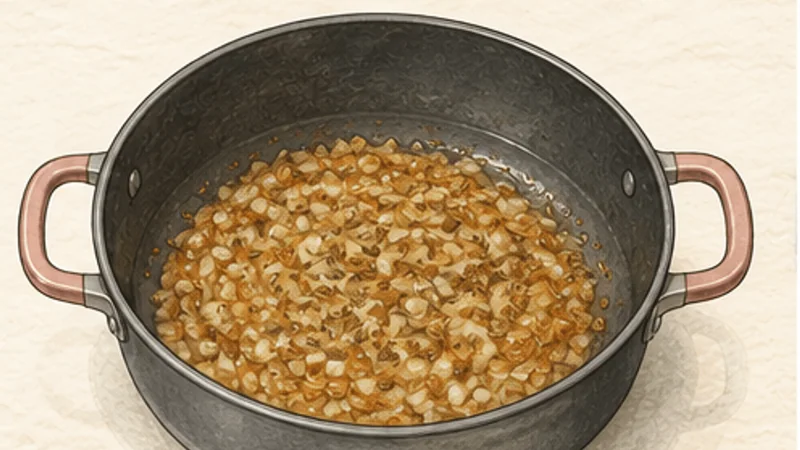 Rajma Masala, step 3: Brown cumin and onion deeply.