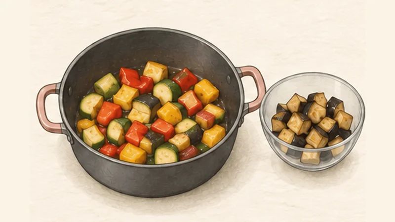 Provençal Ratatouille, step 3: Sauté zucchini and peppers.