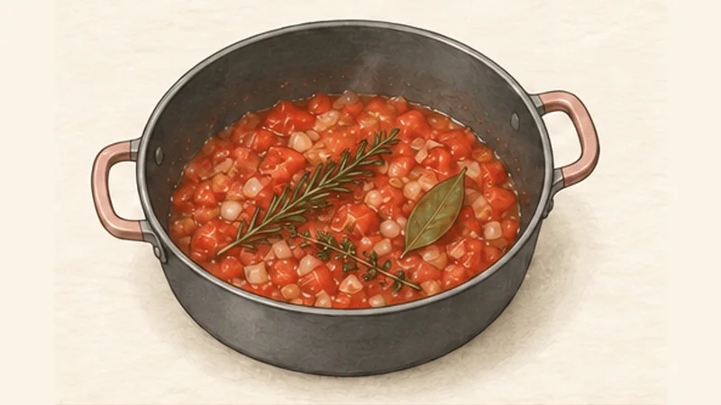 Provençal Ratatouille, step 4: Cook the tomato base.