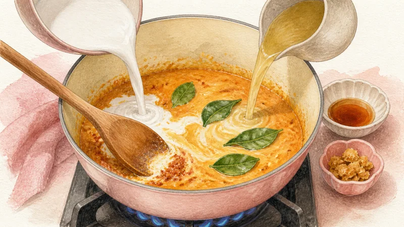 Thai Red Curry with Pork, step 4: Build the coconut curry.