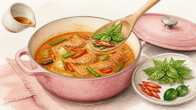 Thai Red Curry with Pork, step 6: Balance and perfume the curry.