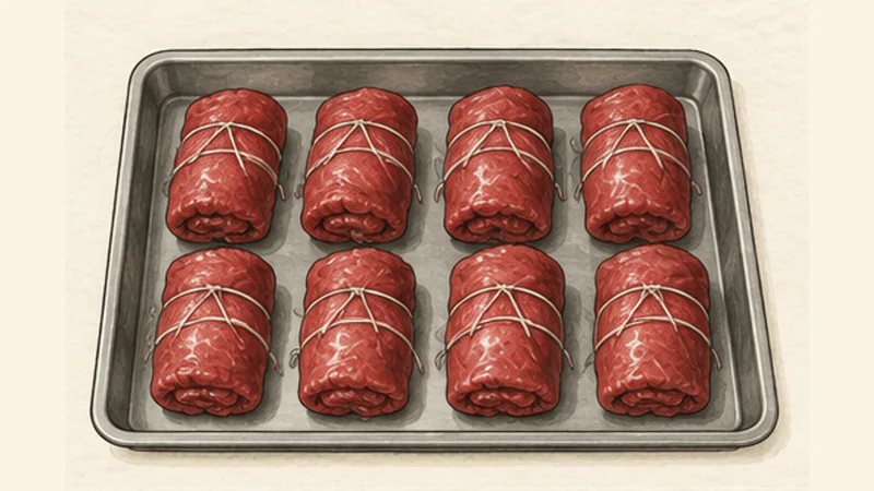 Rinderrouladen, step 3: Roll and secure.