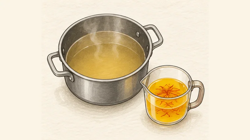 Risotto alla Milanese, step 1: Steep the saffron.