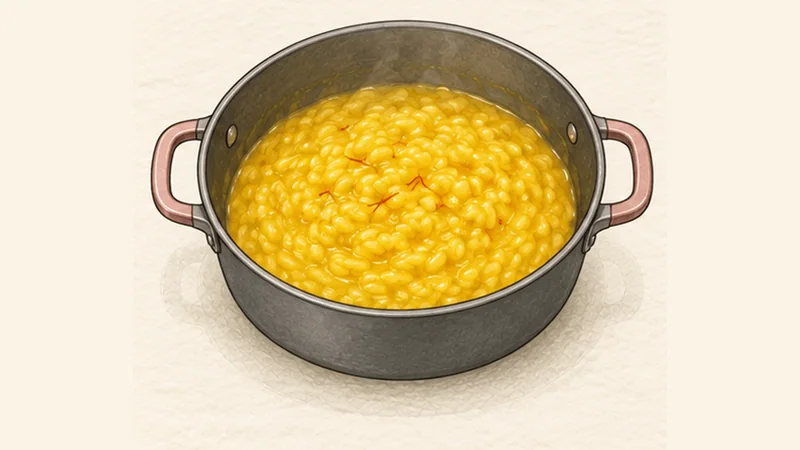 Risotto alla Milanese, step 4: Add stock gradually.