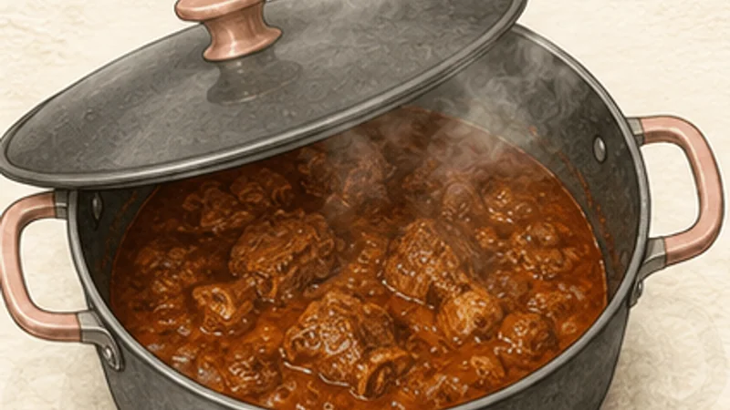 Kashmiri Lamb Rogan Josh, step 5: Braise at a bare simmer.
