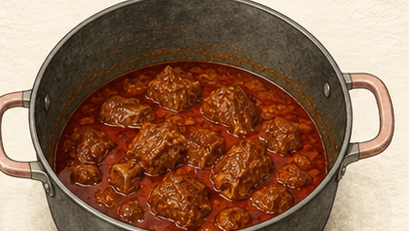 Kashmiri Lamb Rogan Josh, step 6: Reduce to a red glossy gravy.