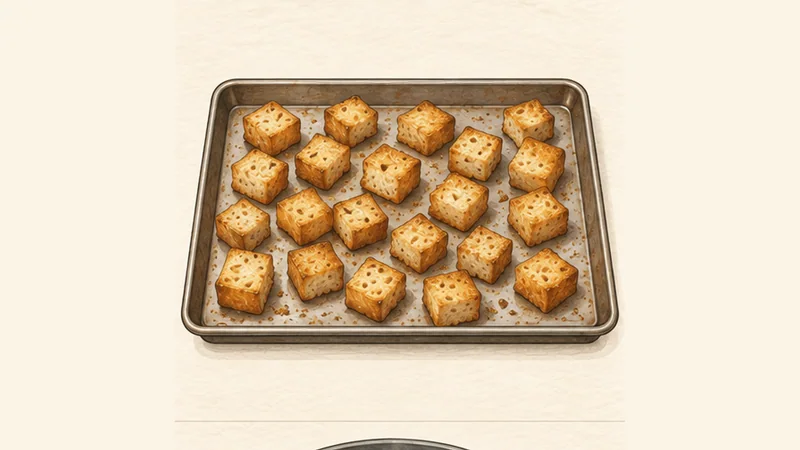 Salade Lyonnaise, step 2: Toast the croutons.