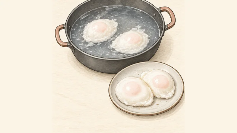 Salade Lyonnaise, step 5: Poach the pasteurized eggs.