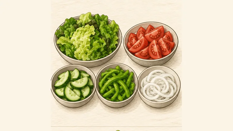 Salade Niçoise, step 2: Dry and cut the vegetables.