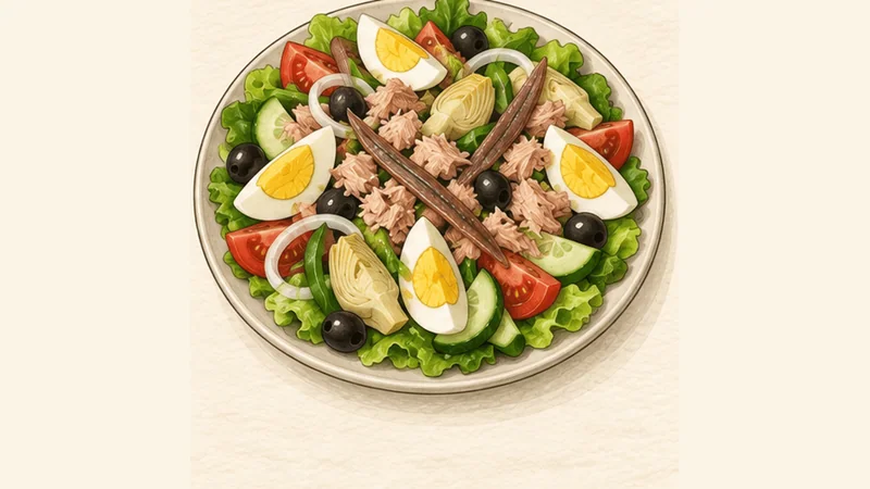 Salade Niçoise, step 6: Add fish and eggs at serving.