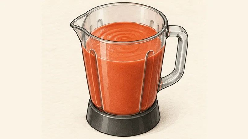Salmorejo Cordobés, step 3: Blend the tomato, bread and garlic.