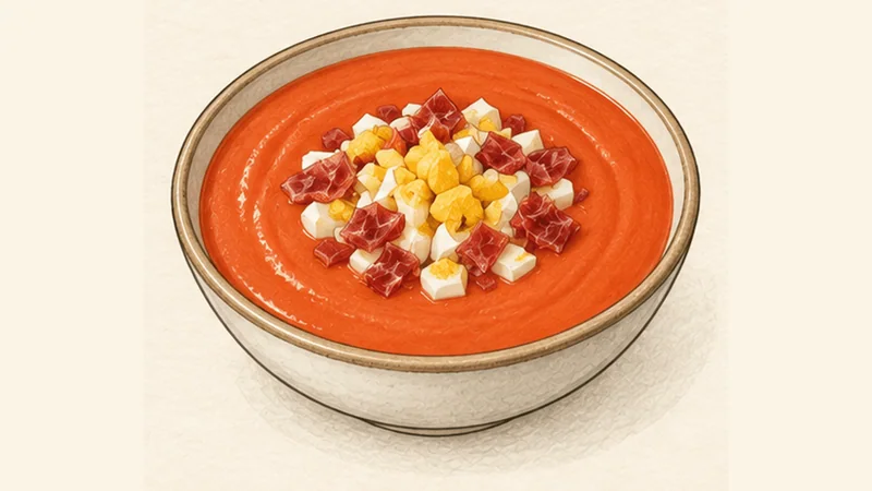 Salmorejo Cordobés, step 5: Chill and garnish.
