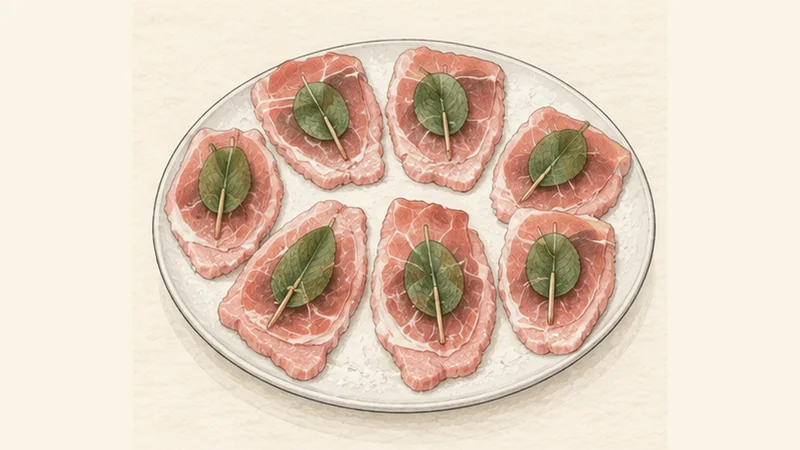 Saltimbocca alla Romana, step 1: Assemble the cutlets.