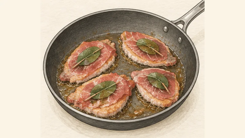 Saltimbocca alla Romana, step 2: Sear the veal side.