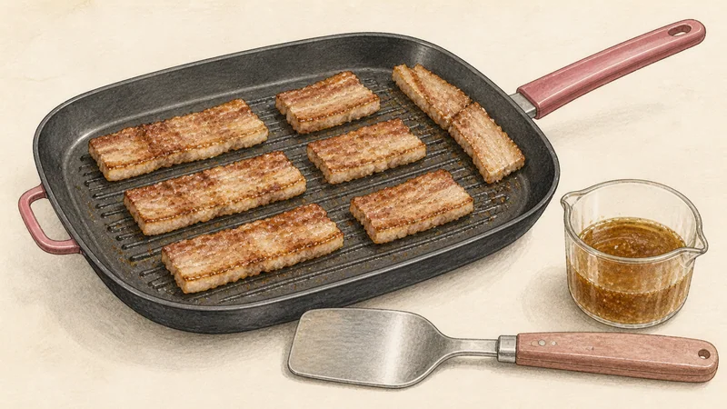 Grilled pork belly wraps, step 5: Grill until browned and safe.