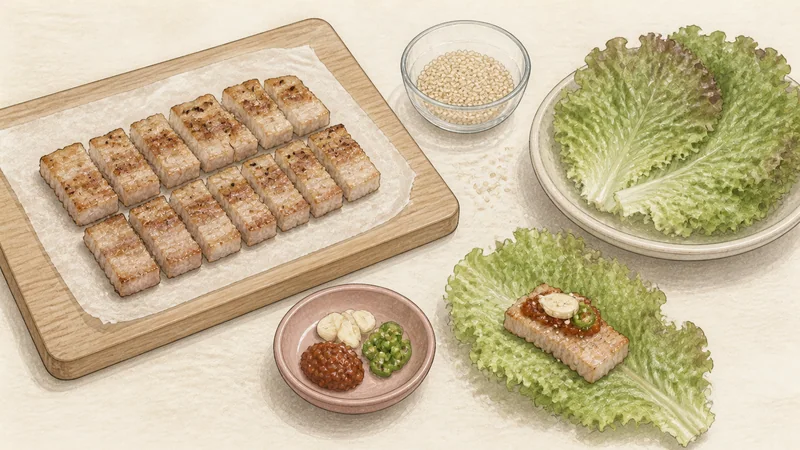 Grilled pork belly wraps, step 6: Cut and build each wrap.