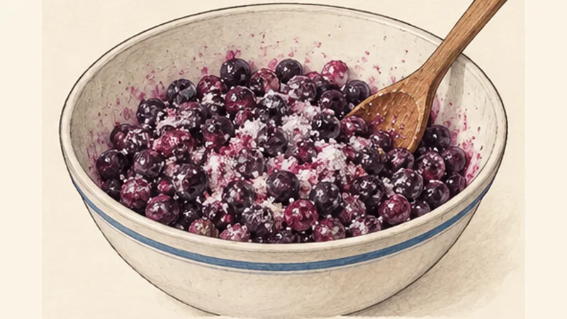 Saskatoon Berry Pie, step 3: Mix the berry filling.