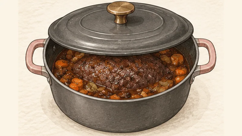 Sauerbraten, step 5: Braise slowly.